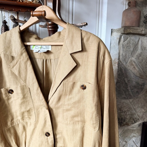 90s Tan Linen Cropped Vintage Jacket women’s Large - Picture 5 of 6